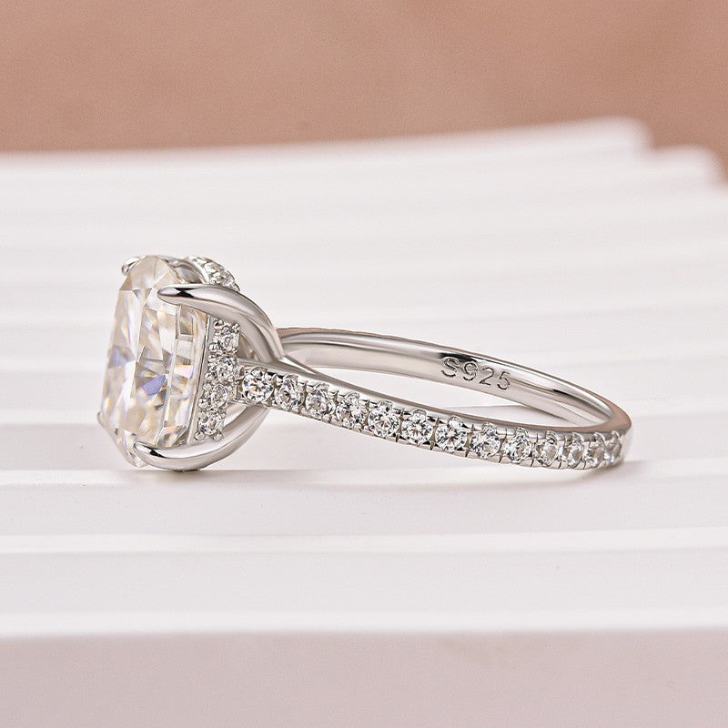 Moissanite Hidden Halo 4.0Ct Cushion Cut White Gold Engagement Ring