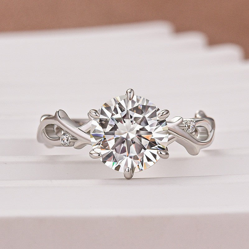 Moissanite 2.0 Ct Twig 6 Prong Round Cut Twist White Gold Engagement Ring