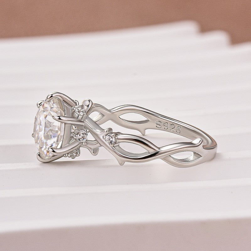 Moissanite 2.0 Ct Twig 6 Prong Round Cut Twist White Gold Engagement Ring
