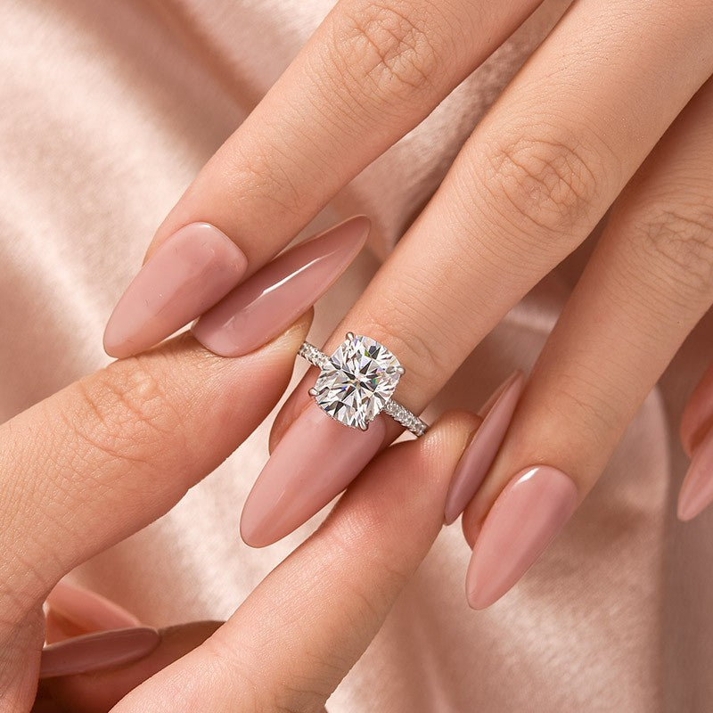 Moissanite Hidden Halo 4.0Ct Cushion Cut White Gold Engagement Ring