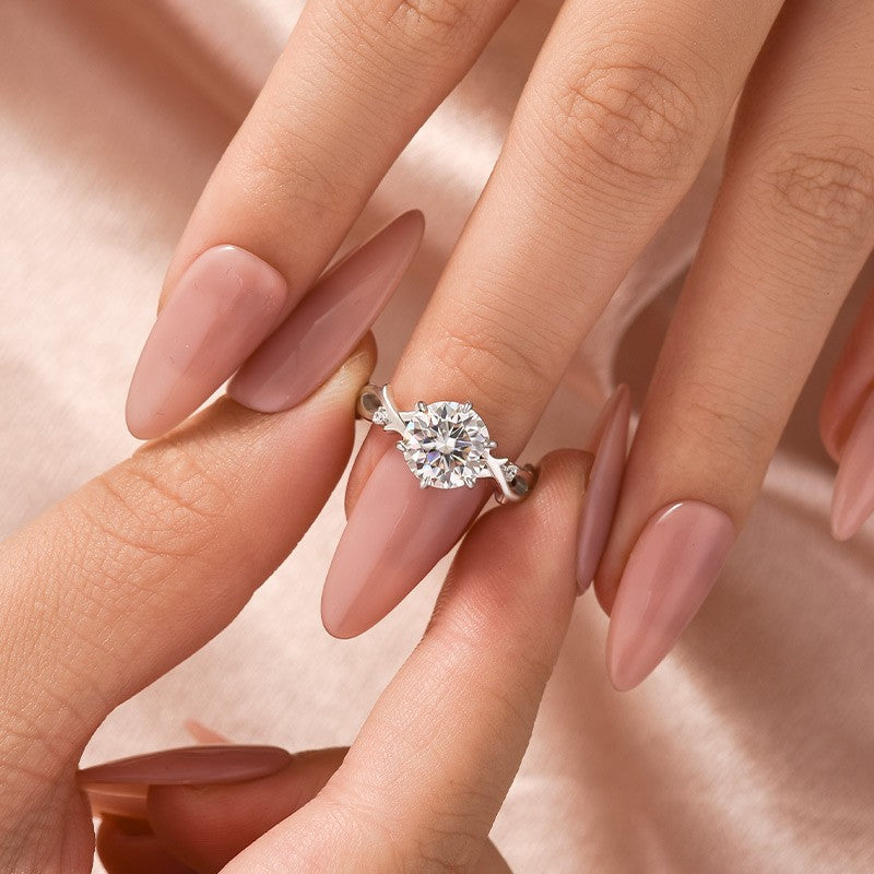 Moissanite 2.0 Ct Twig 6 Prong Round Cut Twist White Gold Engagement Ring