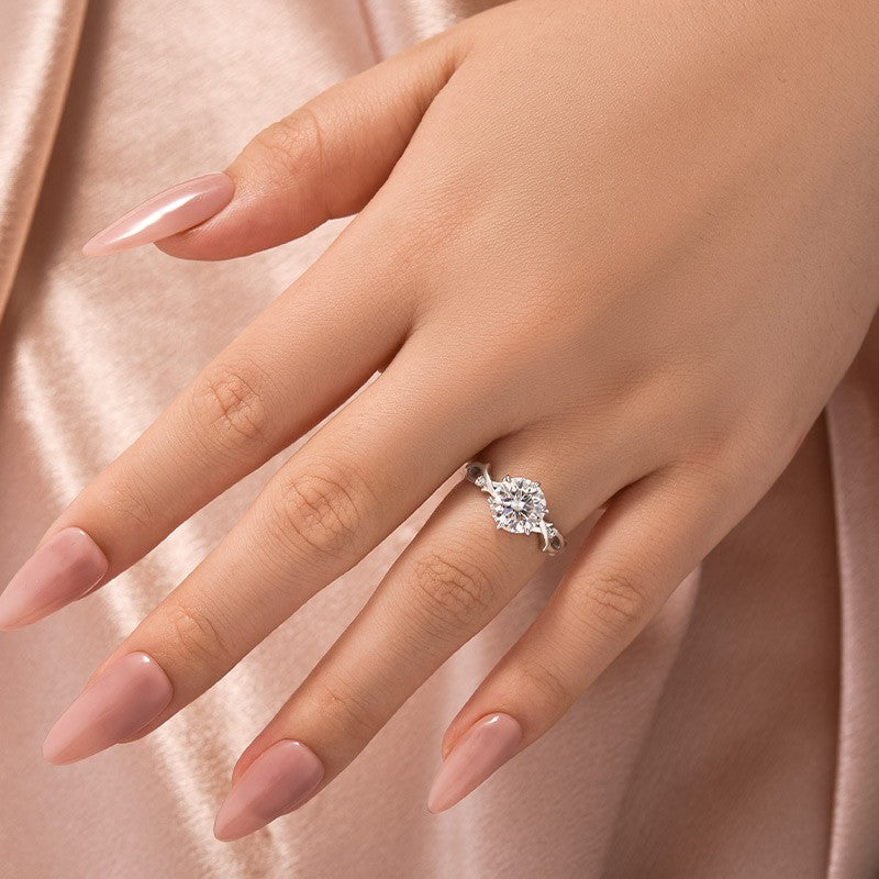 Moissanite 2.0 Ct Twig 6 Prong Round Cut Twist White Gold Engagement Ring