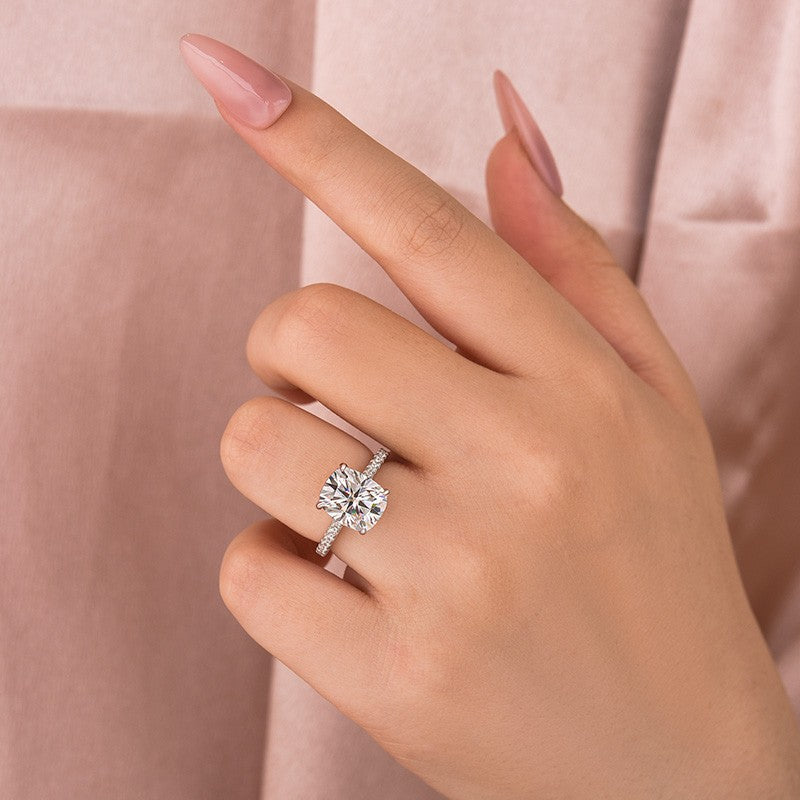 Moissanite Hidden Halo 4.0Ct Cushion Cut White Gold Engagement Ring