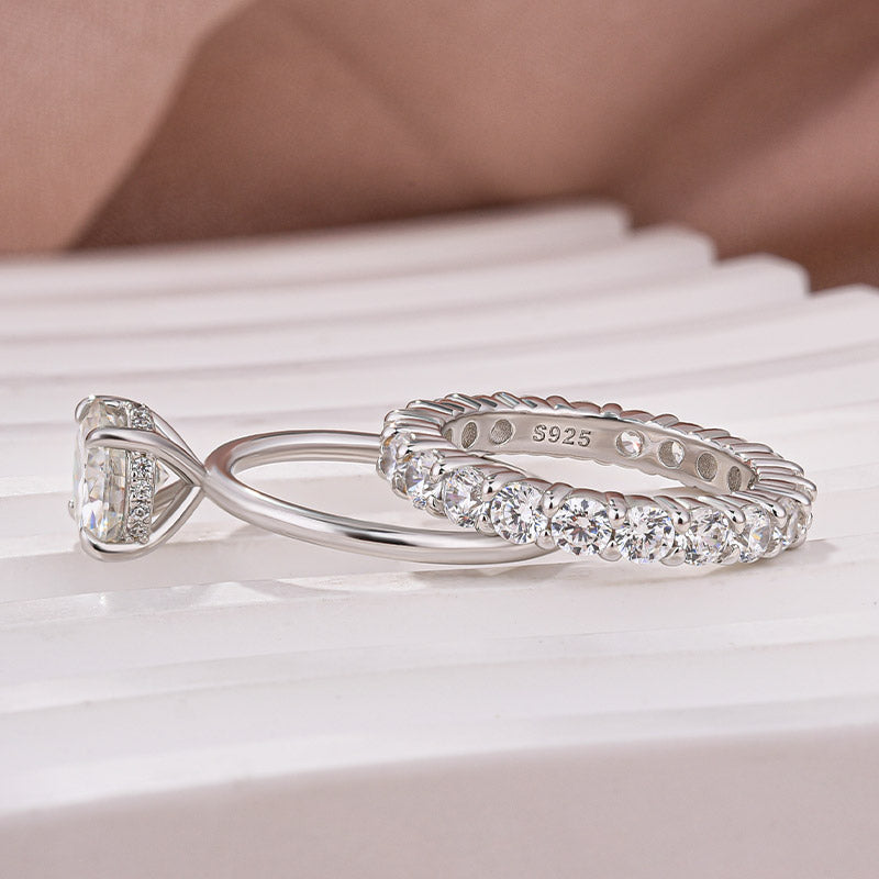 Moissanite 2.0Ct Round Cut White Gold Wedding Ring Set