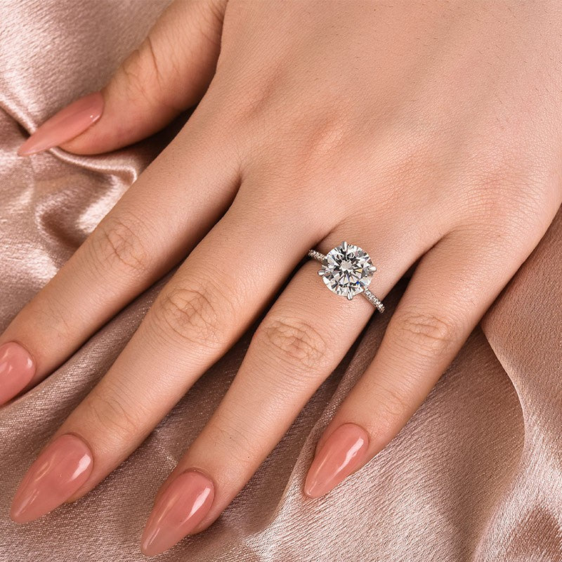 Moissanite 4.0 Ct Round White Gold Pave Engagement Ring