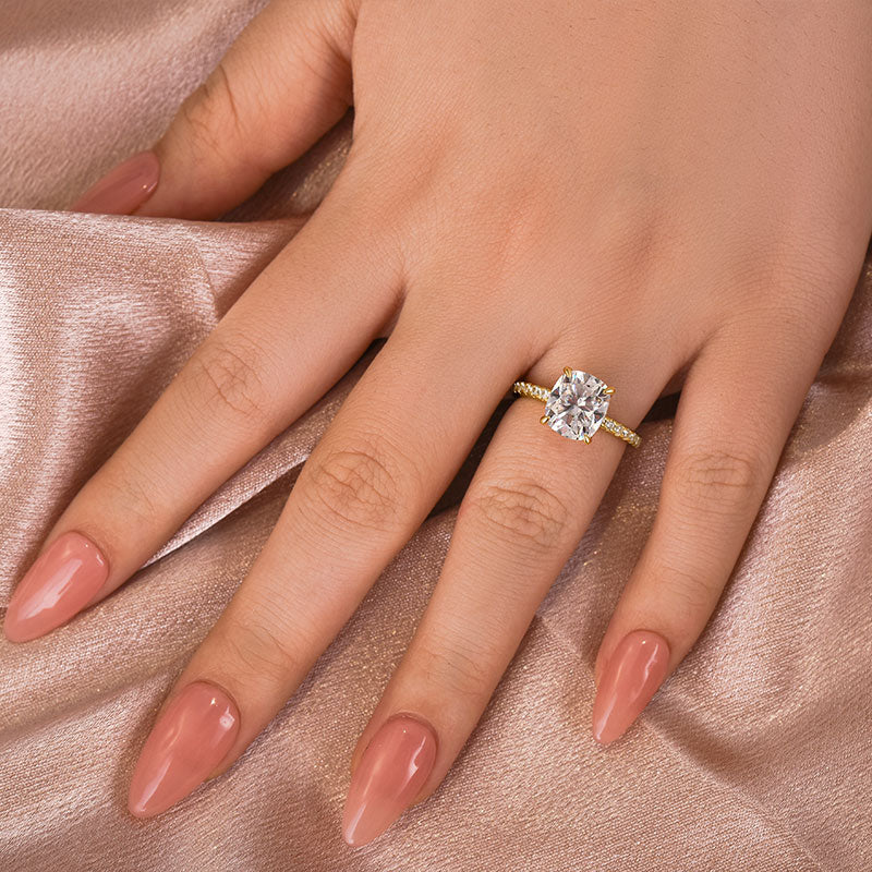Rodiffy Moissanite 3.0 Ct Cushion Cut Yellow Gold Engagement Ring For Women