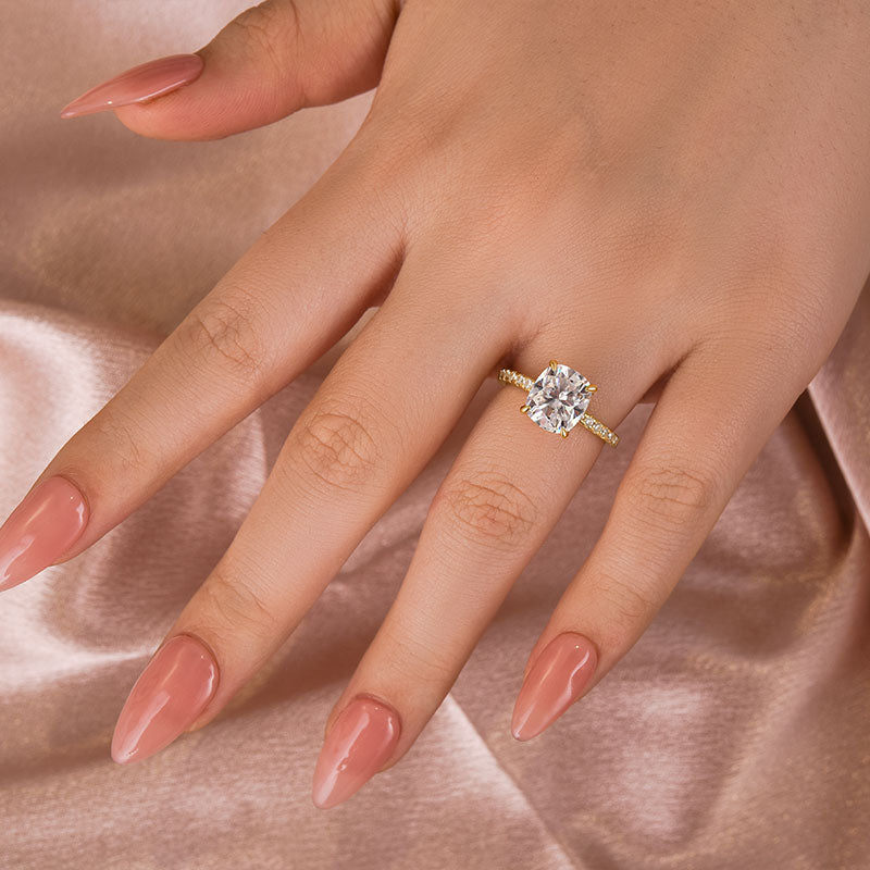 Rodiffy Moissanite 3.0 Ct Cushion Cut Yellow Gold Engagement Ring For Women