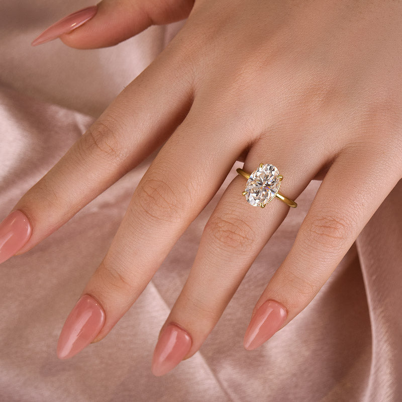 Rodiffy Moissanite 2.0 Ct ~5.5 Ct Oval Cut Yellow Gold Promise Ring For Women