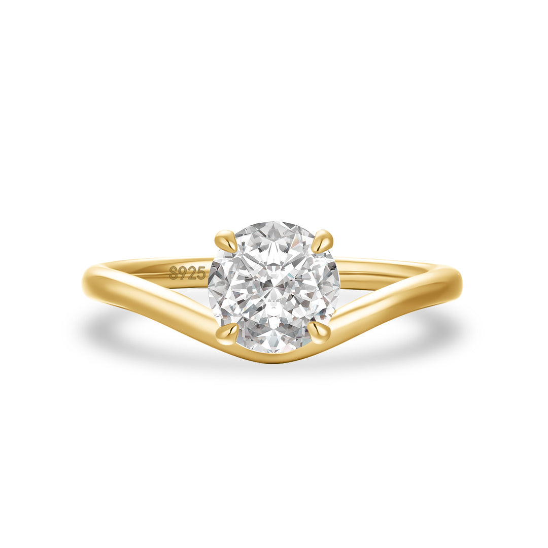 Moissanite 1.0Ct Round Cut Yellow Gold Curved Band Promise Ring