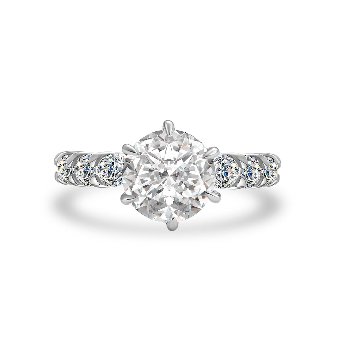 Moissanite 2.0 Ct 6 Prong Round Cut White Gold Engagement Ring