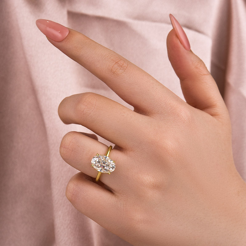Rodiffy Moissanite 2.0 Ct ~5.5 Ct Oval Cut Yellow Gold Promise Ring For Women