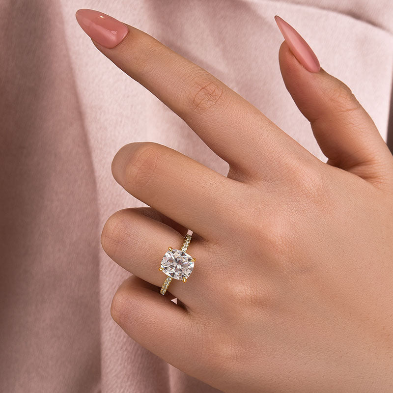 Rodiffy Moissanite 3.0 Ct Cushion Cut Yellow Gold Engagement Ring For Women