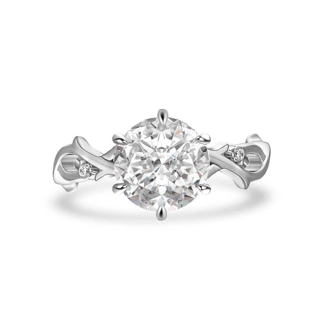 Moissanite 2.0 Ct Twig 6 Prong Round Cut Twist White Gold Engagement Ring