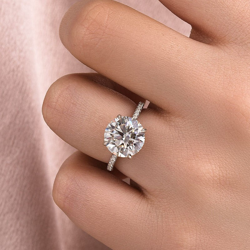 Moissanite 4.0 Ct Round White Gold Pave Engagement Ring