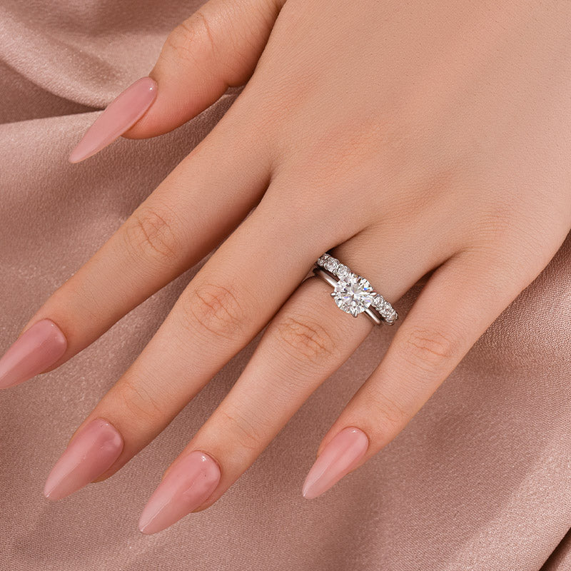 Moissanite 2.0Ct Round Cut White Gold Wedding Ring Set