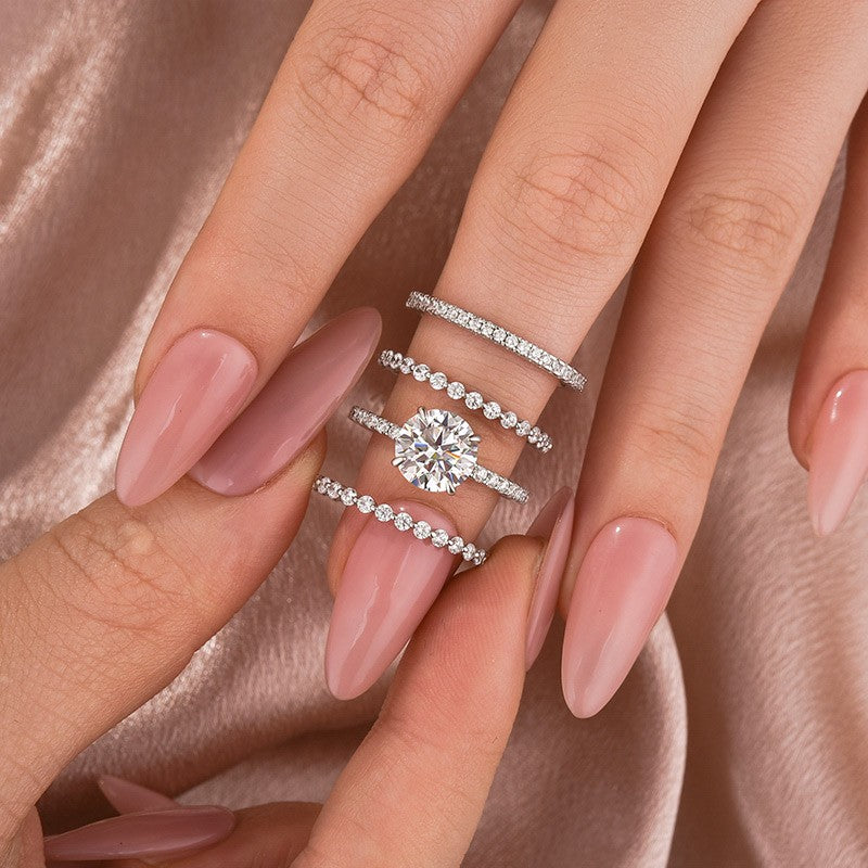 Moissanite 2.0Ct Round Cut White Gold Wedding Ring Set
