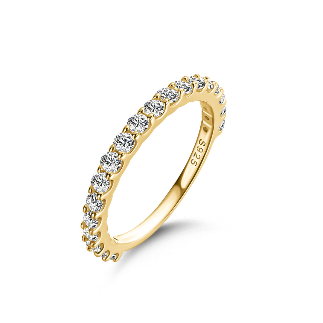Moissanite 0.6Ct Classic Round Cut Half Yellow Gold Wedding Band In Sterling Silver