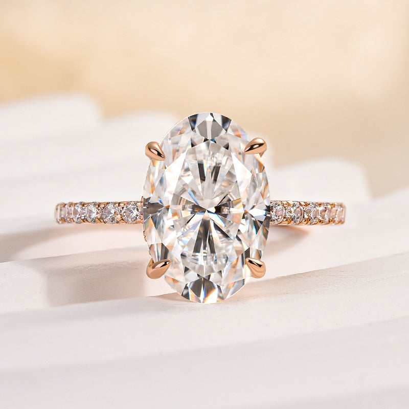 Moissanite 4.0 Ct Oval Cut Pavé Rose Gold Engagement Ring For Women