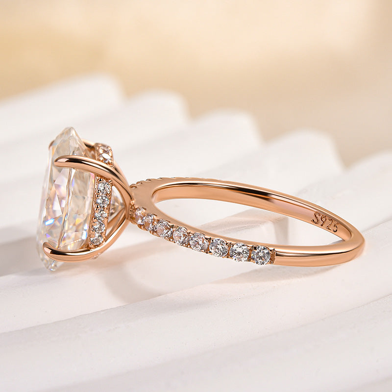 Moissanite 4.0 Ct Oval Cut Pavé Rose Gold Engagement Ring For Women