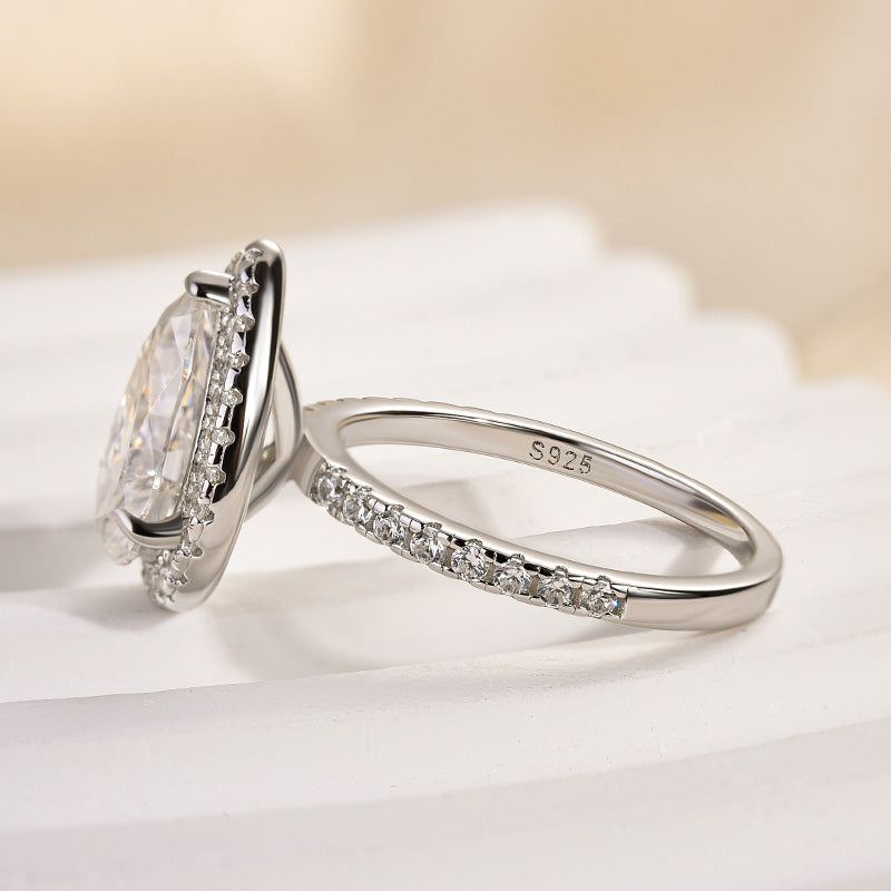 Rodiffy Moissanite 3.0 Ct Pear Cut Halo Engagement Ring For Women