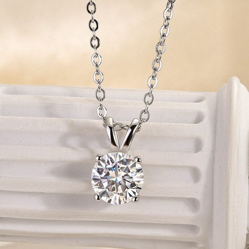 Rodiffy Moissanite 1.0 Ct Round Cut White Gold 4 Prong Pendant Necklace