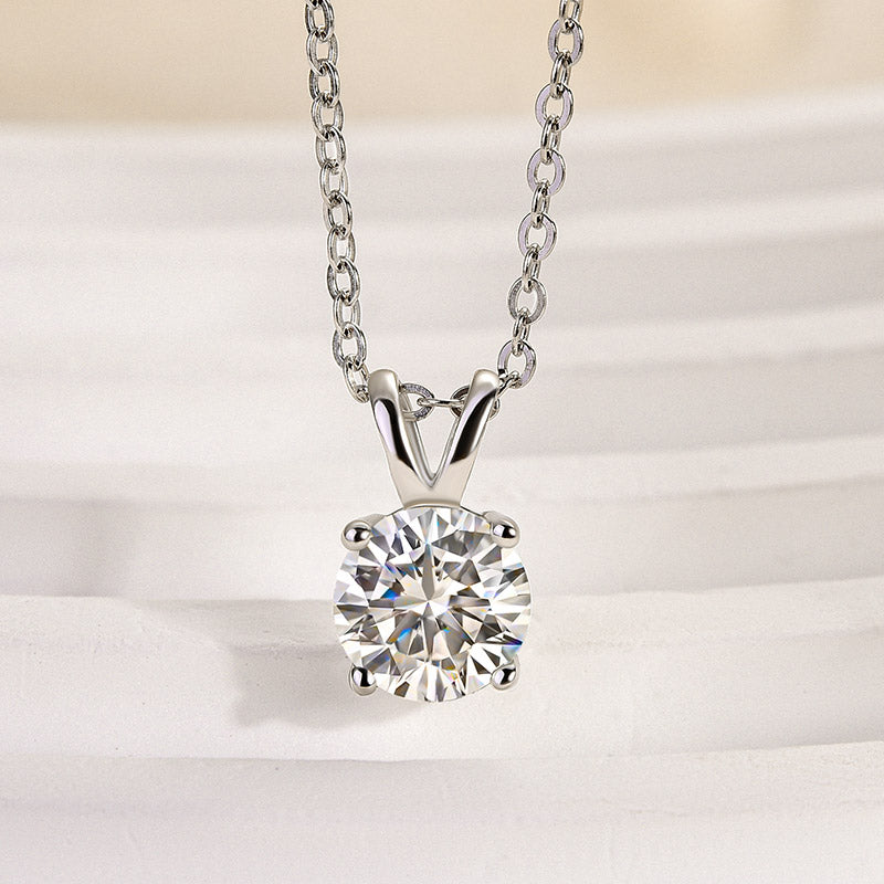 Rodiffy Moissanite 1.0 Ct Round Cut White Gold 4 Prong Pendant Necklace