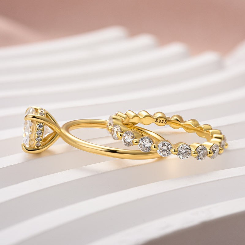 Moissanite 2.0 Ct Solitaire Round Cut Yellow Gold Wedding Ring Set Eternity Moissanite Diamond Ring