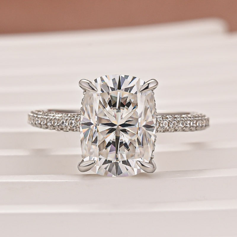 Moissanite 4.0Ct Cushion Cut White Gold Engagement Ring