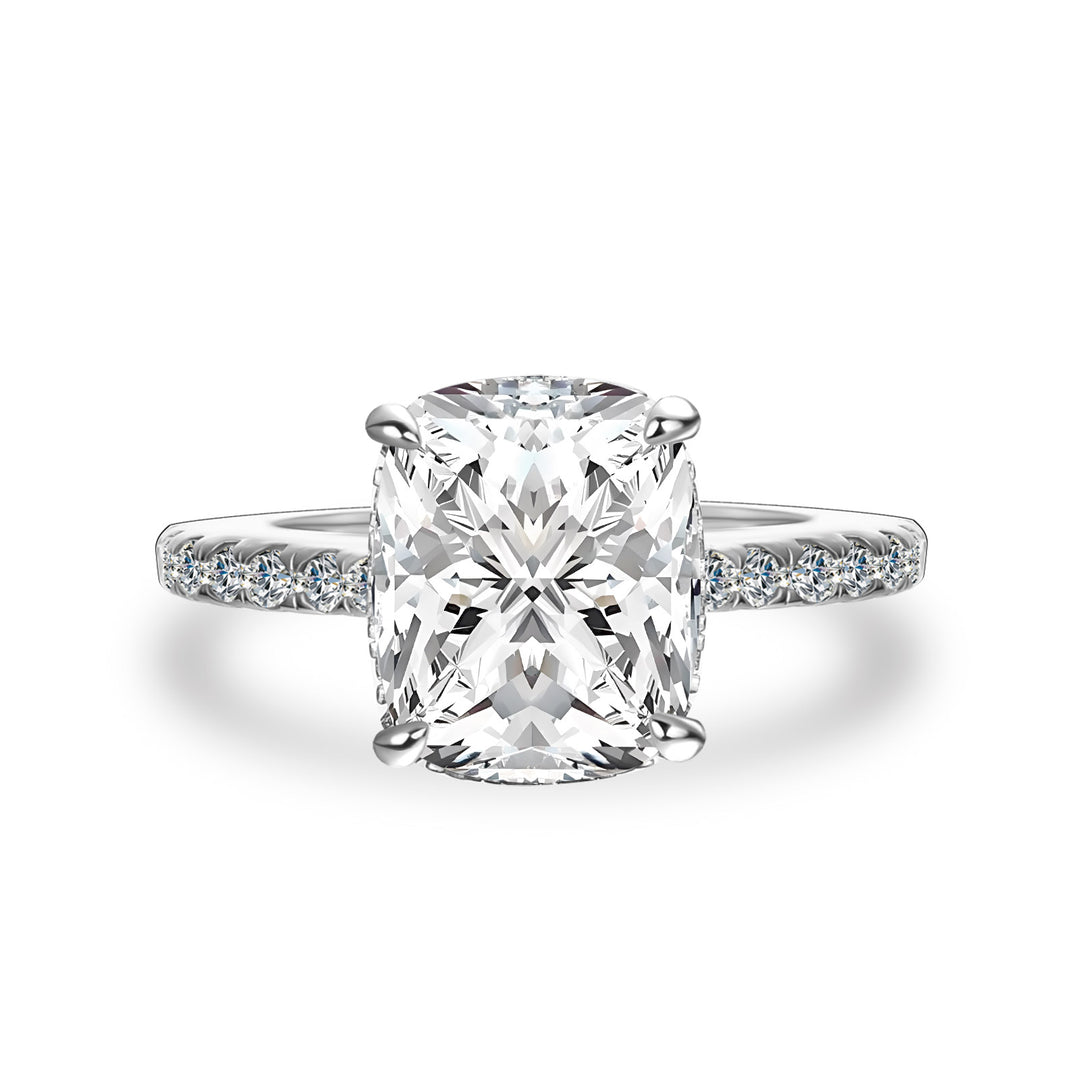 Moissanite Hidden Halo 4.0Ct Cushion Cut White Gold Engagement Ring