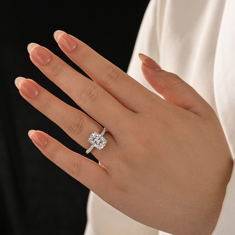 Moissanite 4.0Ct Cushion Cut White Gold Engagement Ring