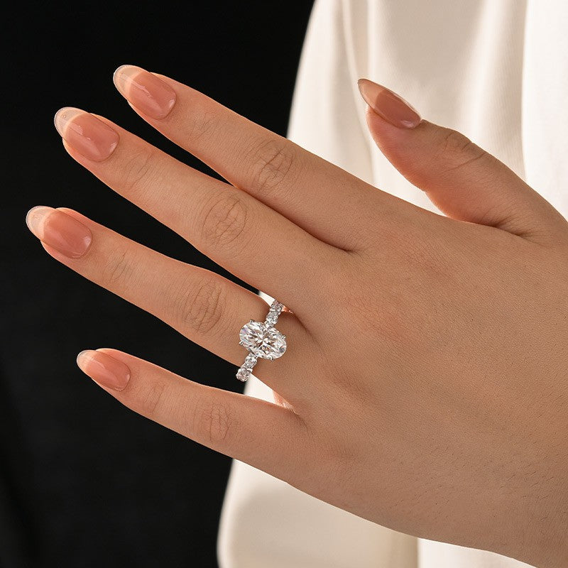 4.0Ct Oval Cut Hidden Halo White Gold Moissanite Diamond Engagement Ring
