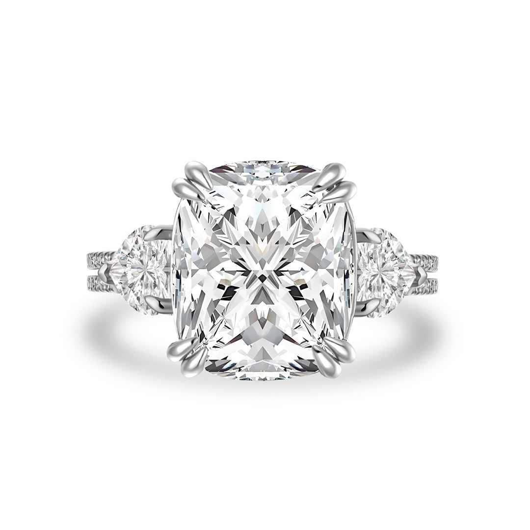 Moissanite 6.0Ct Cushion Cut Three Stone Engagement Ring In Sterling Silver