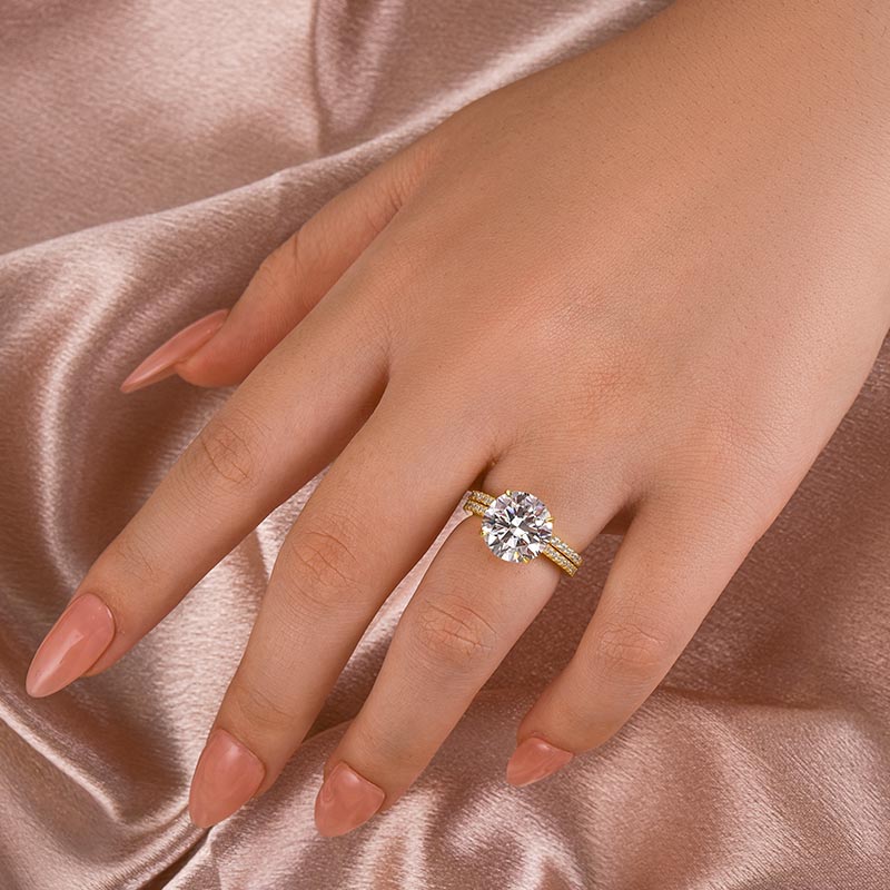 Rodiffy Moissanite 4.0 Ct Round Cut Yellow Gold Wedding Ring Set