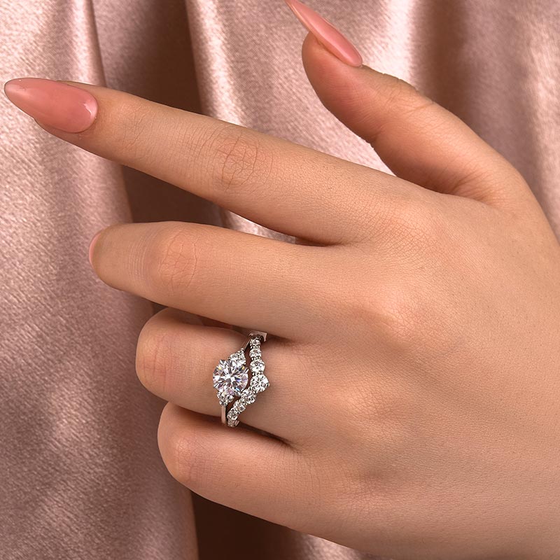 Rodiffy Moissanite 1.2 Ct Round Cut White Gold Wedding Ring Set