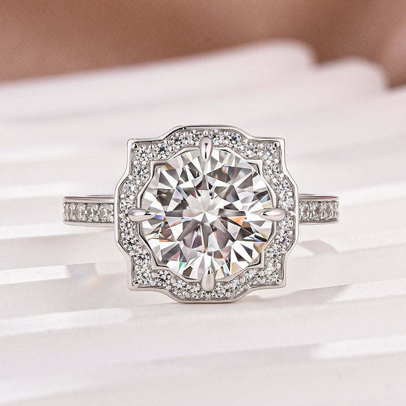 Rodiffy Moissanite 3.0Ct Halo Round White Gold Engagement Ring