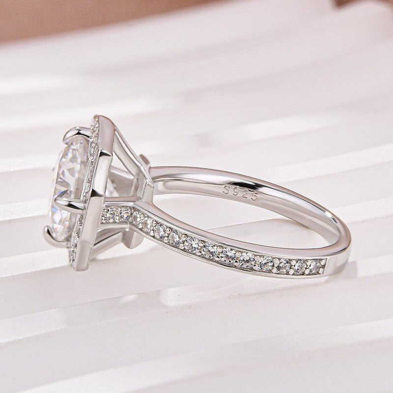 Rodiffy Moissanite 3.0Ct Halo Round White Gold Engagement Ring