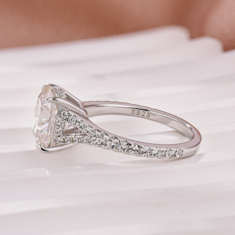 Moissanite 3.0Ct Cushion Cut Split Shank White Gold Engagement Ring