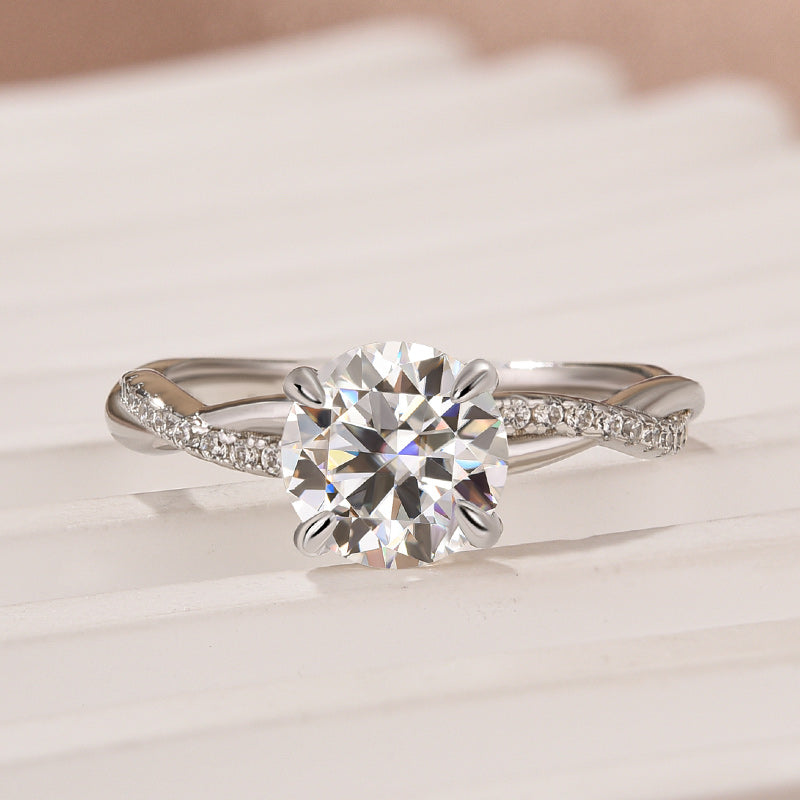 Rodiffy Moissanite 2.0 Ct Round Cut Twist White Gold Pave Promise Bridal Ring