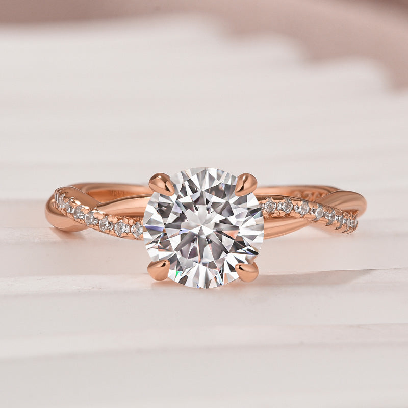 Rodiffy Moissanite 2.0 Ct Twist Rose Gold Pave Promise Bridal Ring