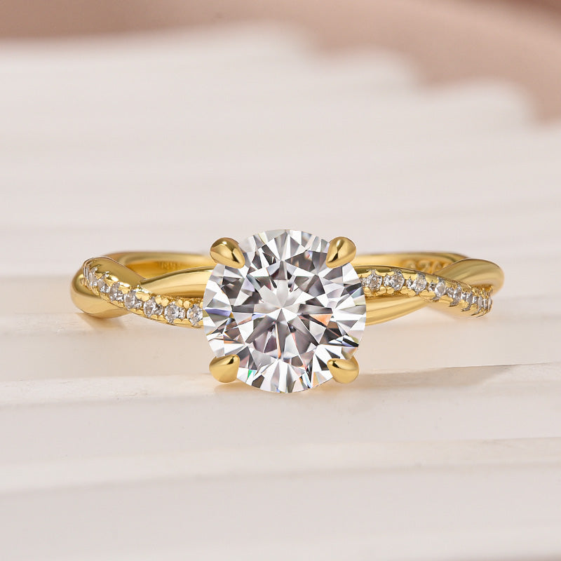 Rodiffy Moissanite 1.2Ct~2.0 Ct Twist Yellow Gold Pave Promise Bridal Ring