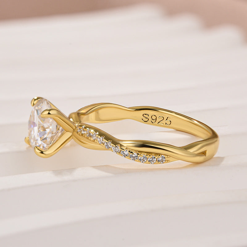 Rodiffy Moissanite 1.2Ct~2.0 Ct Twist Yellow Gold Pave Promise Bridal Ring