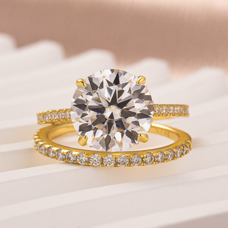 Rodiffy Moissanite 4.0 Ct Round Cut Yellow Gold Wedding Ring Set