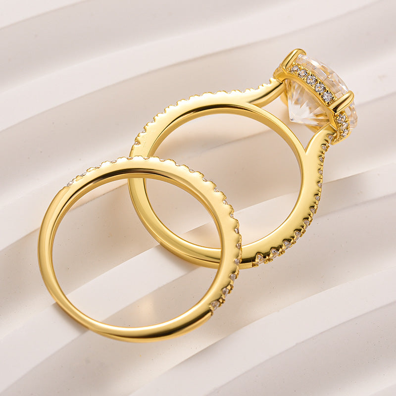 Rodiffy Moissanite 4.0 Ct Round Cut Yellow Gold Wedding Ring Set