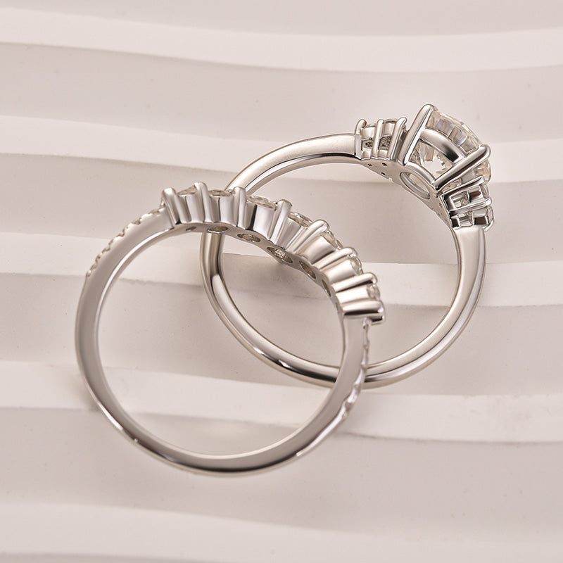 Rodiffy Moissanite 1.2 Ct Round Cut White Gold Wedding Ring Set