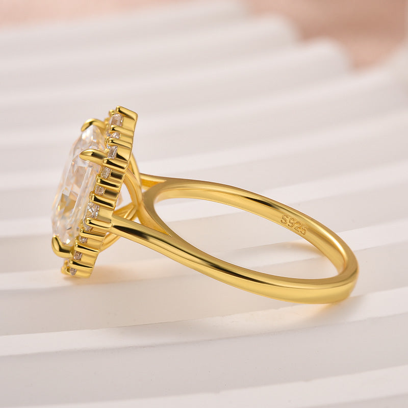 Rodiffy Moissanite 3.0Ct Yellow Gold Halo Radiant Cut Engagement Ring