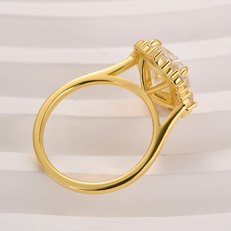Rodiffy Moissanite 3.0Ct Yellow Gold Halo Radiant Cut Engagement Ring