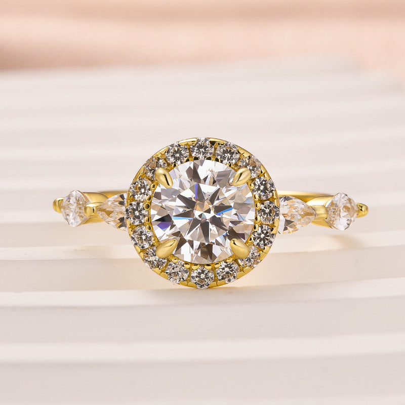 Rodiffy Moissanite 1.0 Ct Halo Round Cut Yellow Gold Promise Ring