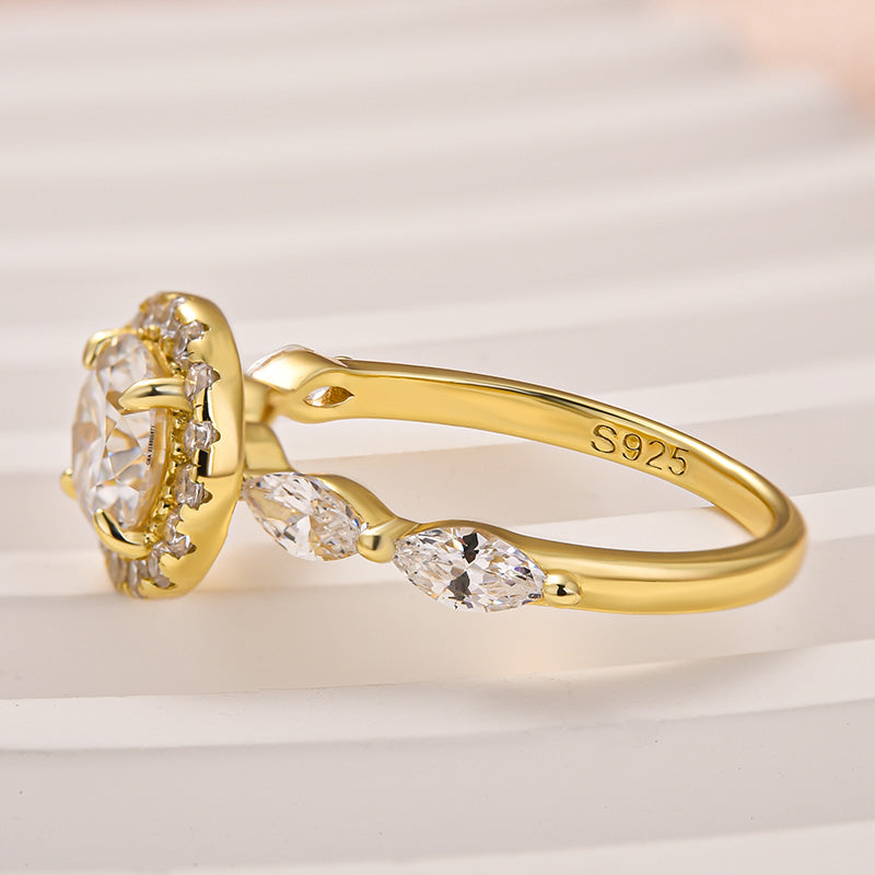 Rodiffy Moissanite 1.0 Ct Halo Round Cut Yellow Gold Promise Ring