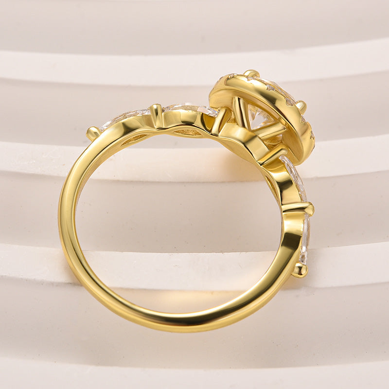 Rodiffy Moissanite 1.0 Ct Halo Round Cut Yellow Gold Promise Ring
