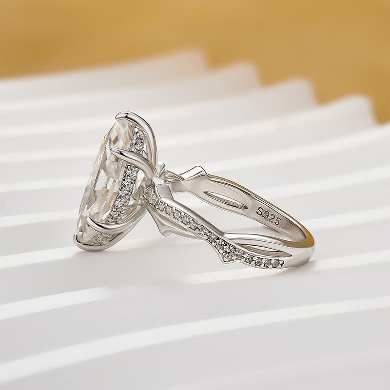 Moissanite 3.0Ct Marquise Cut White Gold Twist Engagement Ring In Sterling Silver